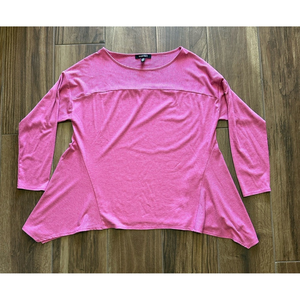 Ellen Tracy Womens XL Pink Ribbed Knit Swing Top Long Sleeve Boat Neck Ribbed